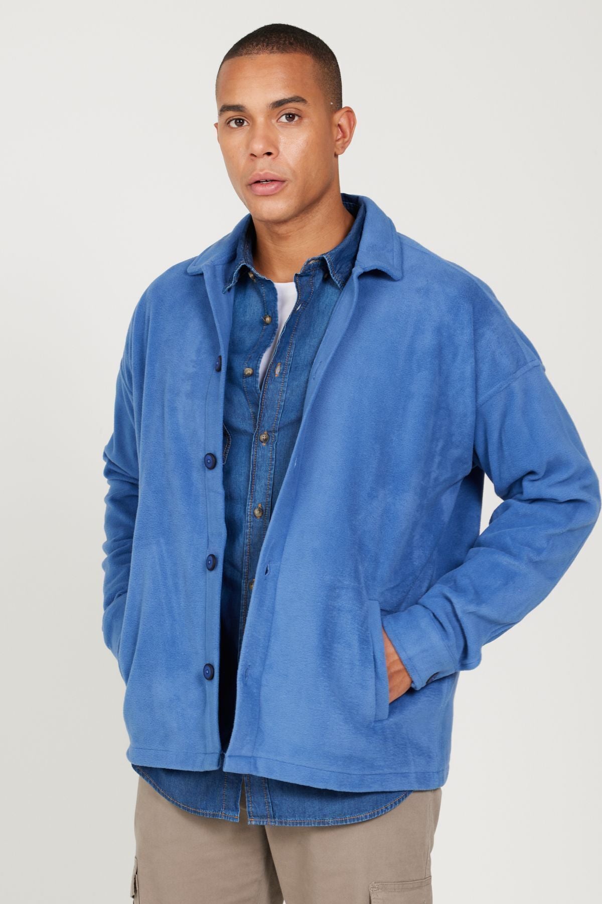 Men's Indigo Oversize plenty of cutting classic collar hair growth winter comfortable polar shirt