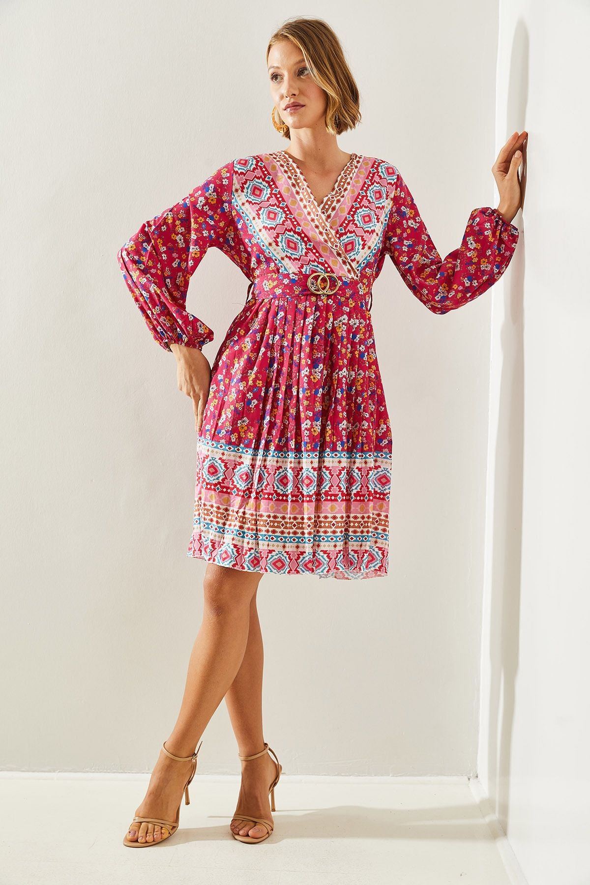 WOMEN'S SOLIDER BOLE FLOWER PATTERN PATTERNED DRESS 22138 60251604