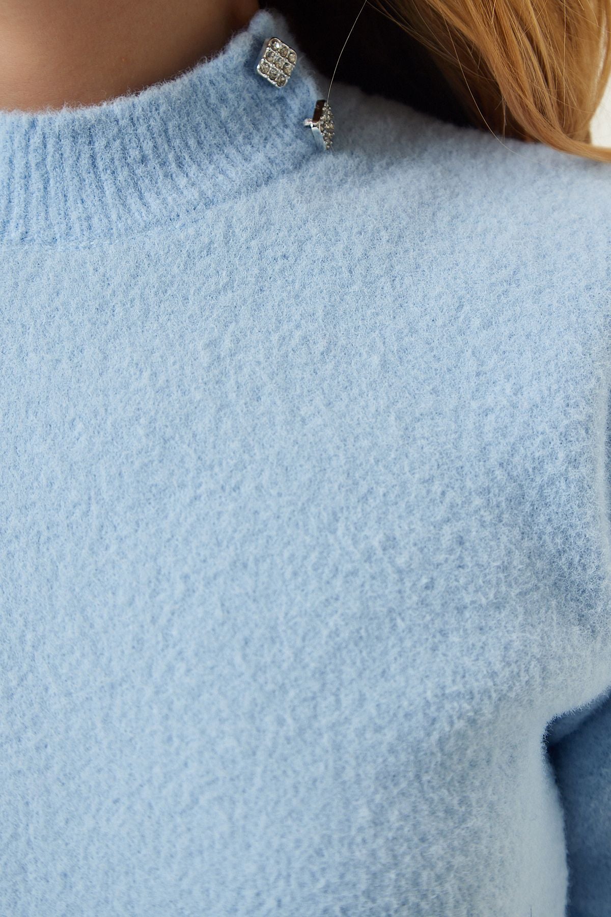 Woman Sky Blue Soft textured seasonal knitwear blouse PF00065