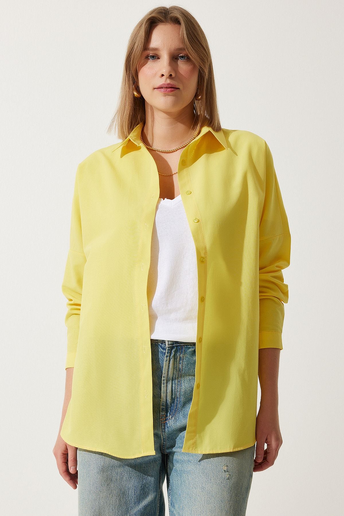 Woman Yellow Oversize Long Basic Shirt DD00842