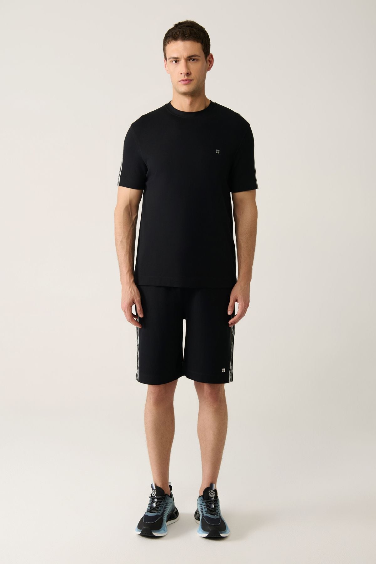 Men's Black Soft Touch Bicycle Collar Printed T-Shirt A41y1327