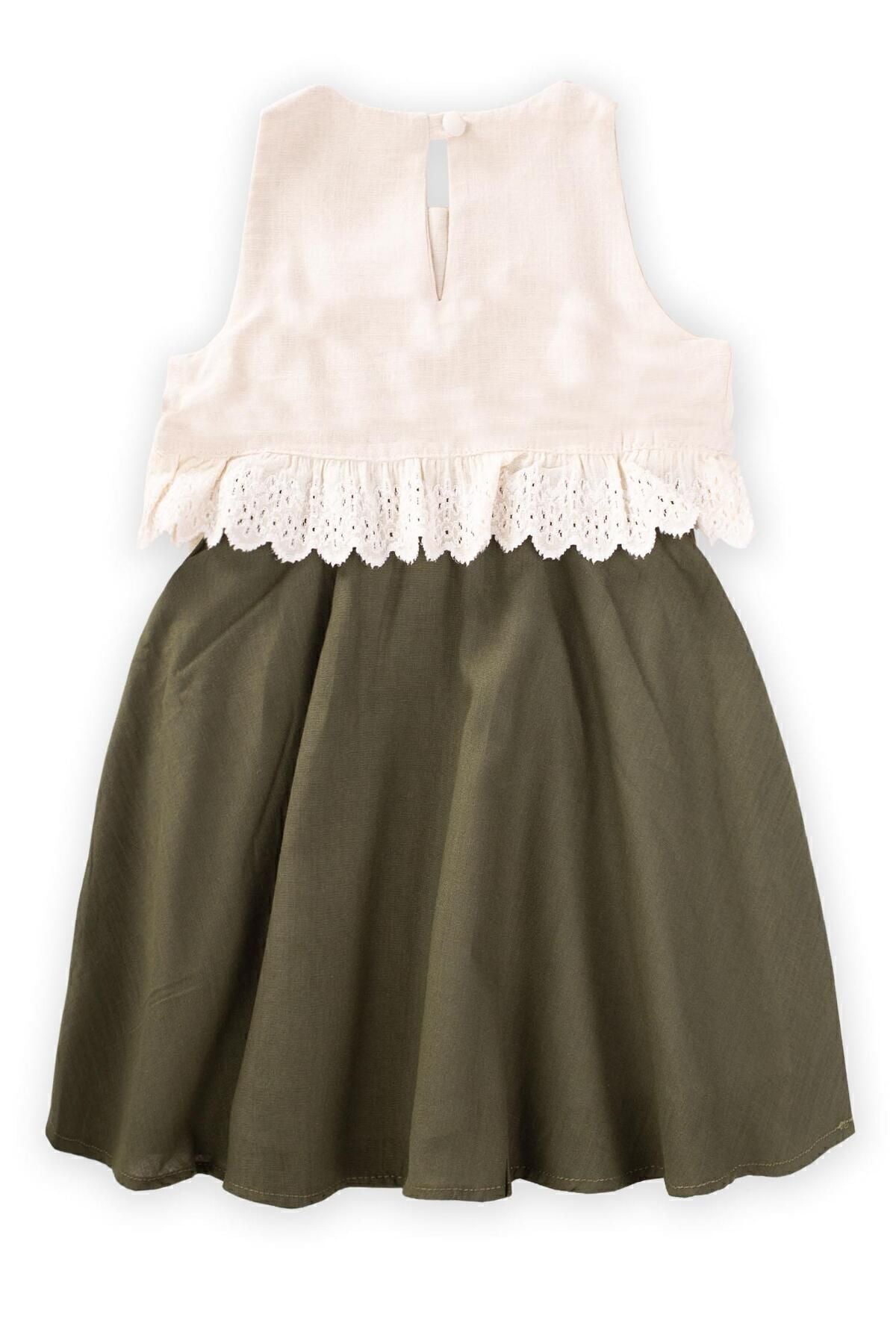 Two-color waist lace dress 2-7 years ecru