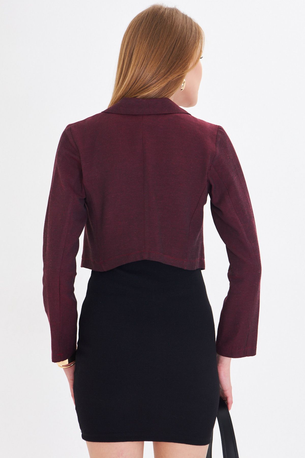 Women's Bordeaux Single button Crop jacket ARM-23Y001064