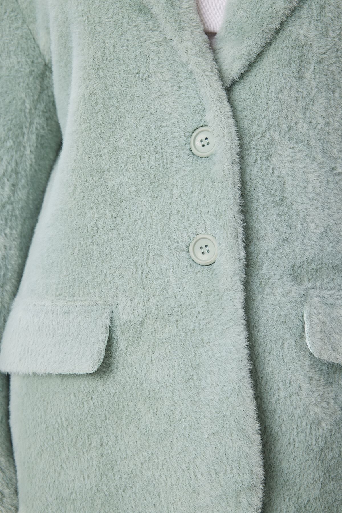 Women's Cagla Green Cruve Collar Long Artificial Fur Jacket FN03434