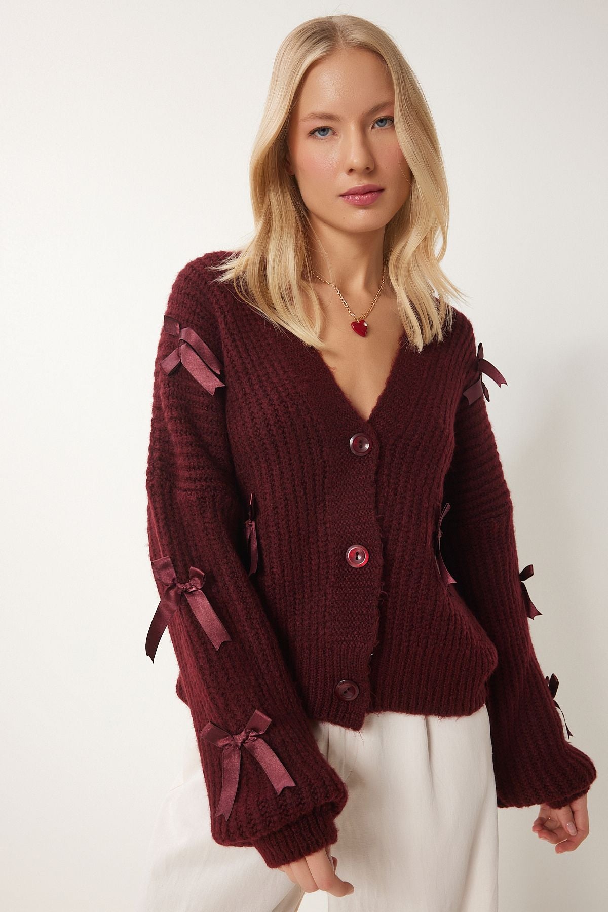 Women's Bordeaux Bow Triko Cardigan PF00095