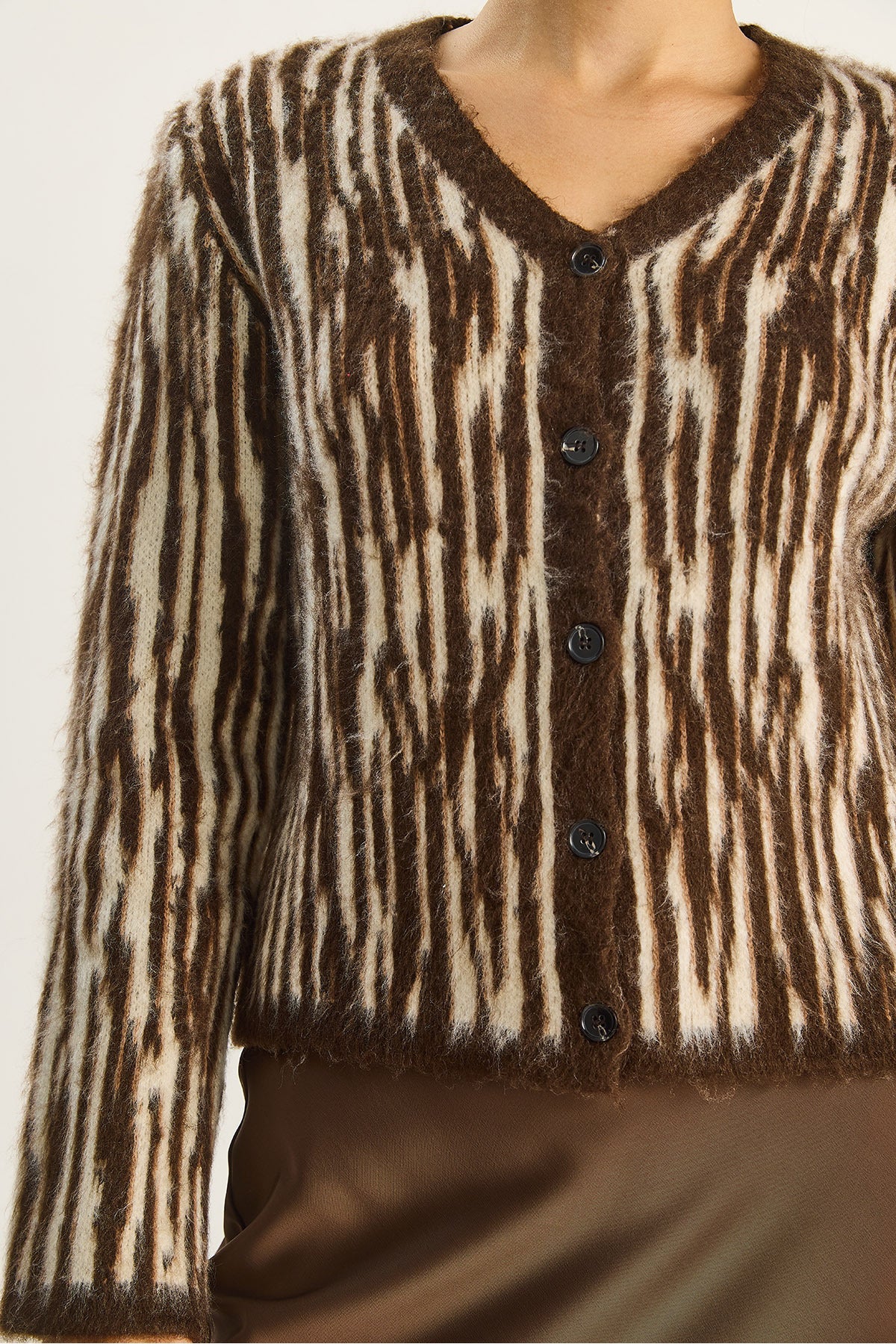 Women's V-Neck Patterned Rose Gold Cardigan 9066 60283637