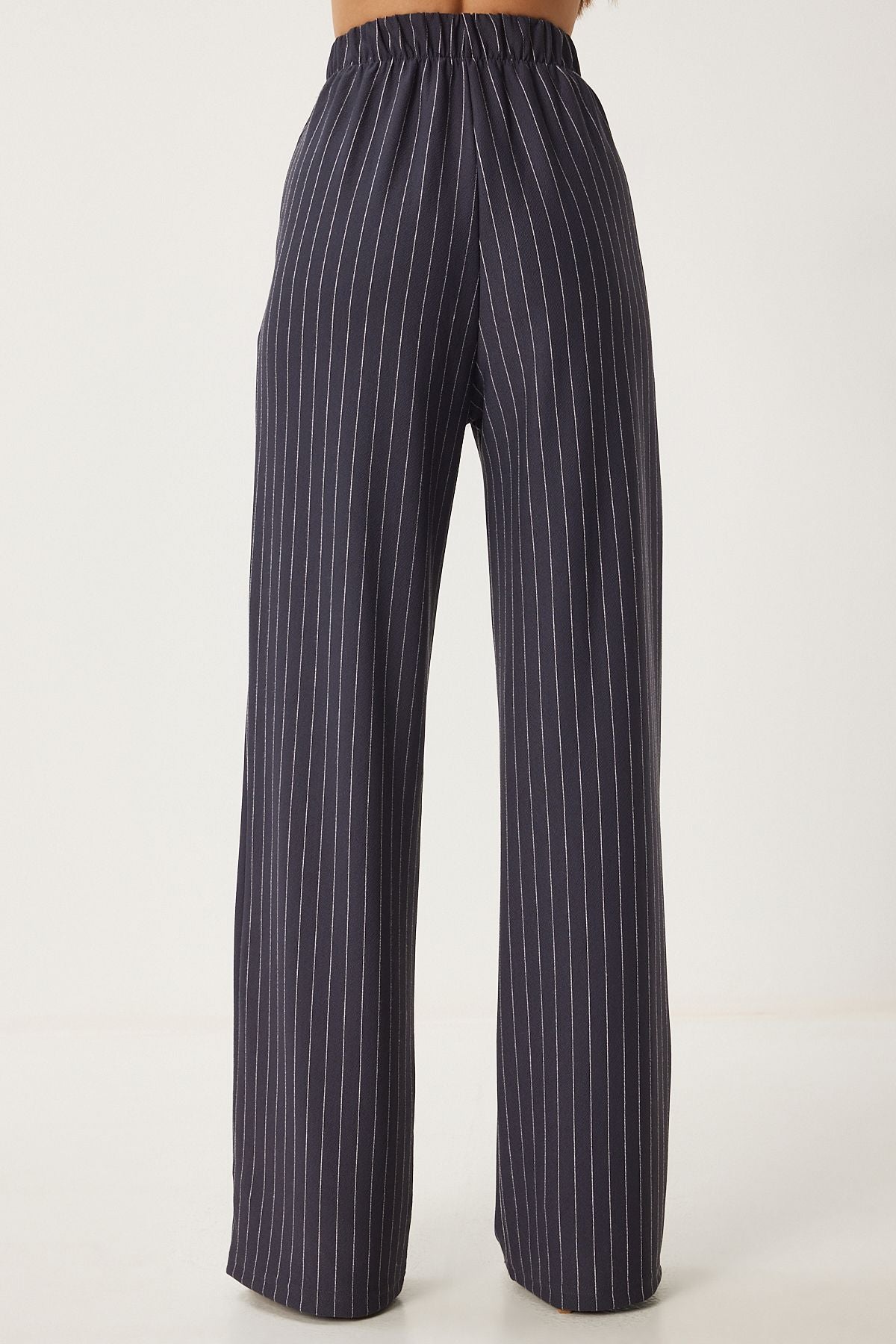 Female anthracite striped comfortable weaving pants to00158