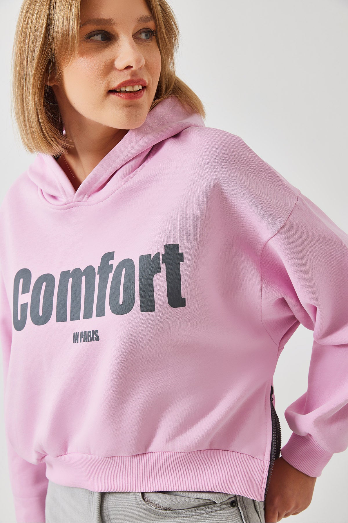 Women's Three Thread Raised Crop Sweatshirt with Side Zippers 60261016