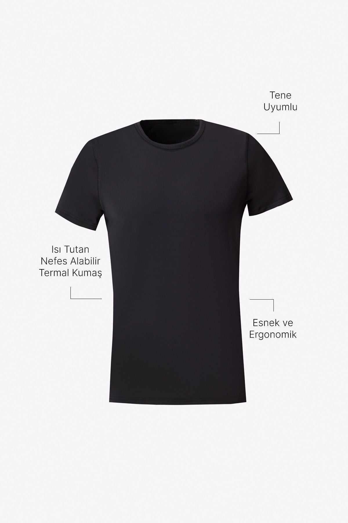 Men's heat, breathing thermal black standard standard fit normal cut flexible underwear T -shirt