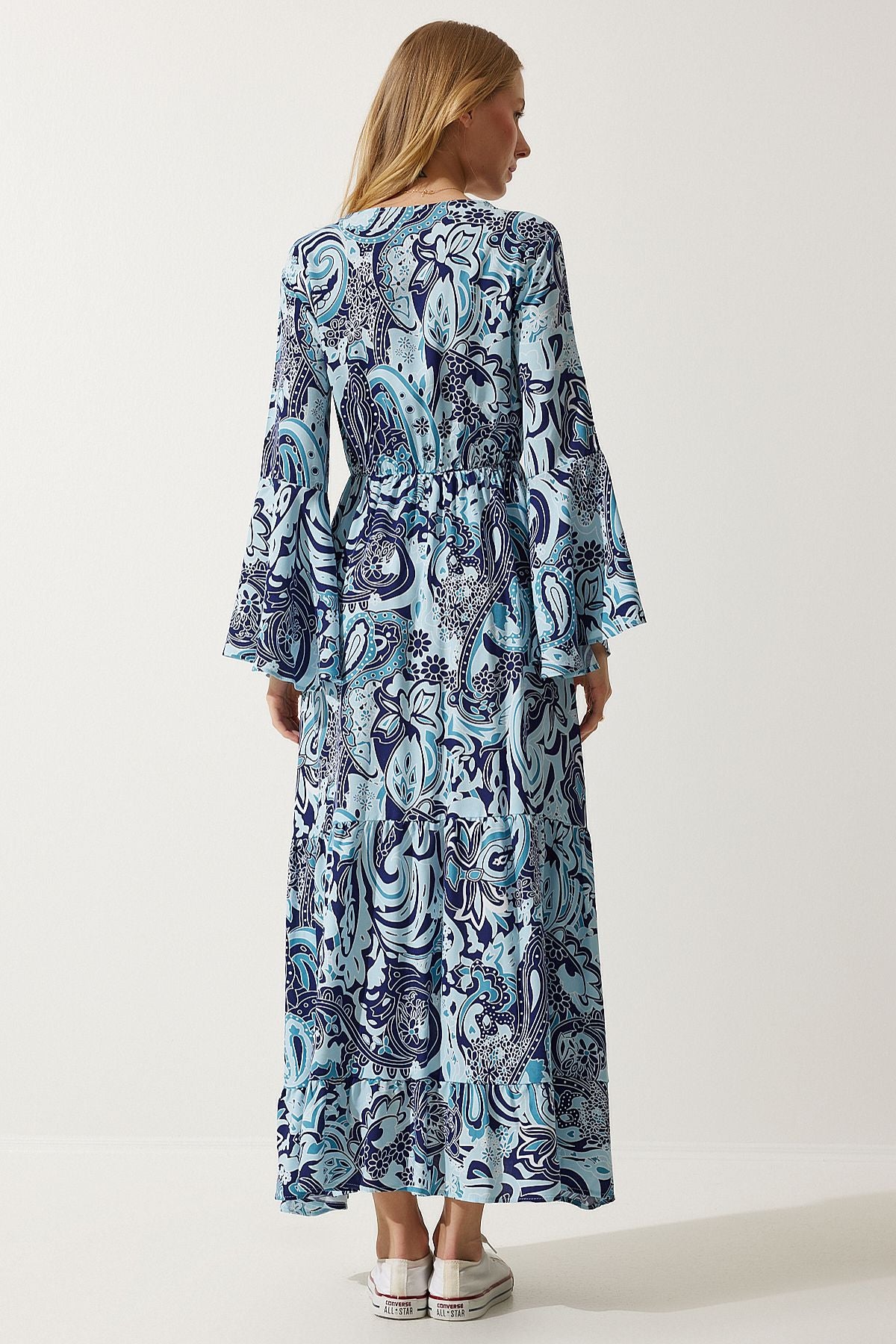 Women's Sky Blue Patterned Summer Visose Dress DD01303