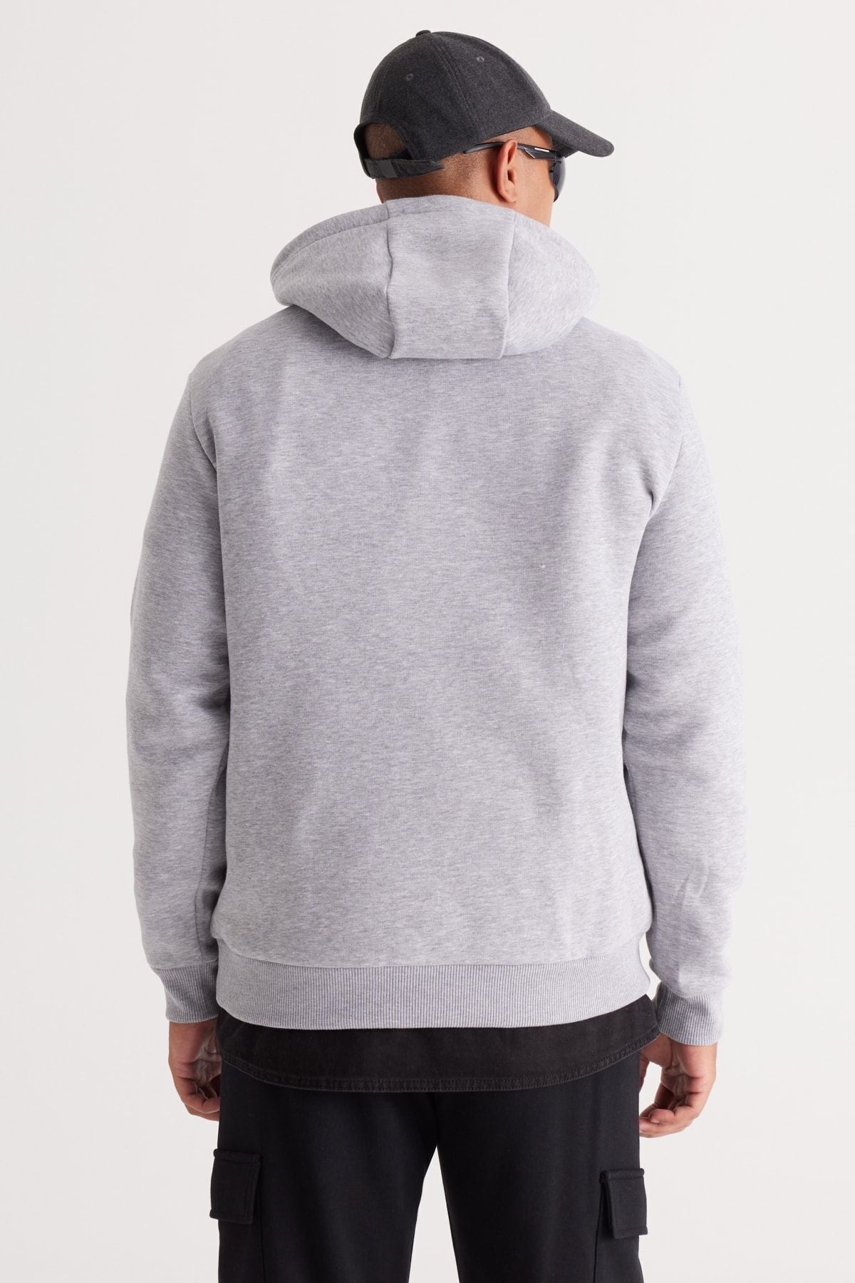 Men's Gray Melanj Standard Fit Içi Polar 3 IP hooded kangaroo pocket cotton sweatshirt