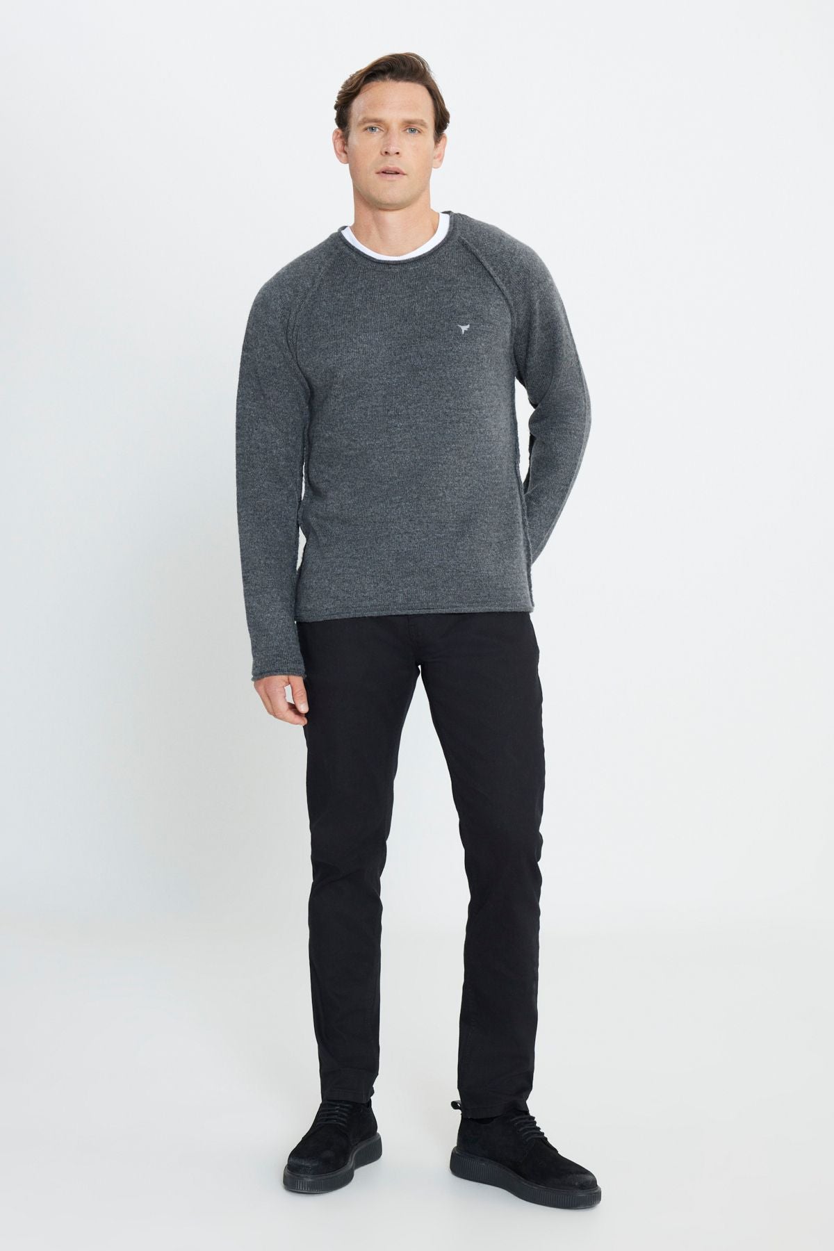 Men's anthracite standard fit normal cut Normal cut bike collar -shrine soft textured knitwear sweater