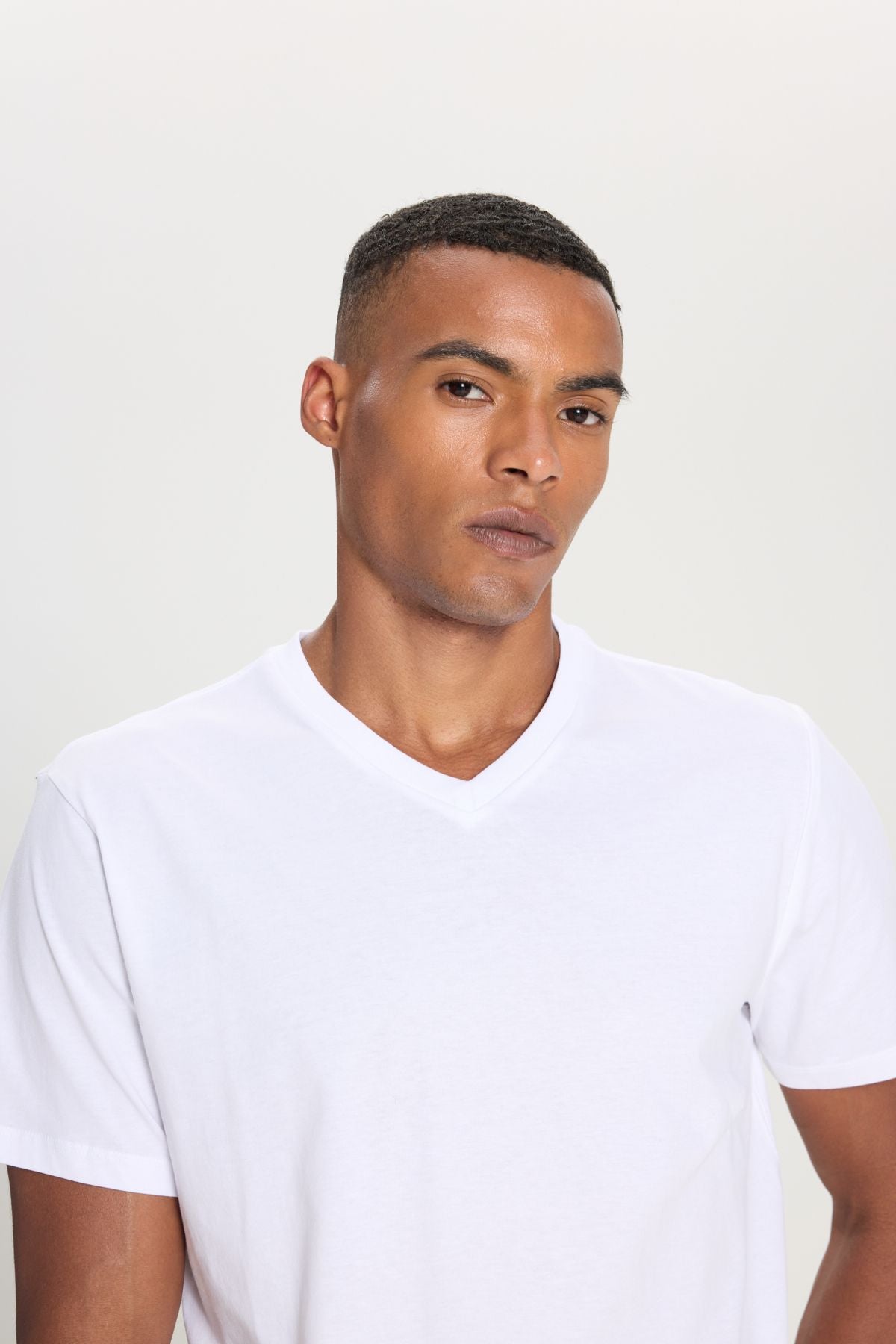 Male 100 %Cotton V -Neck White Slim Fit Narrow Cut T -shirt