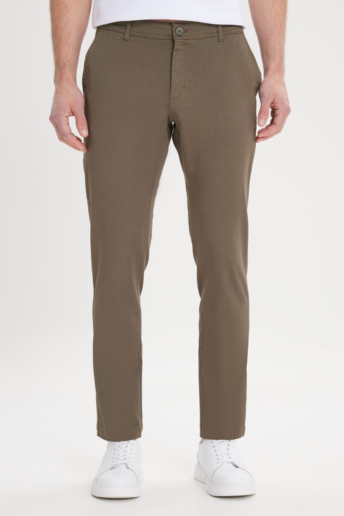 Men's Khaki Slim Fit Narrow Cut Cotton Side Pocket Flexible Chino Pants