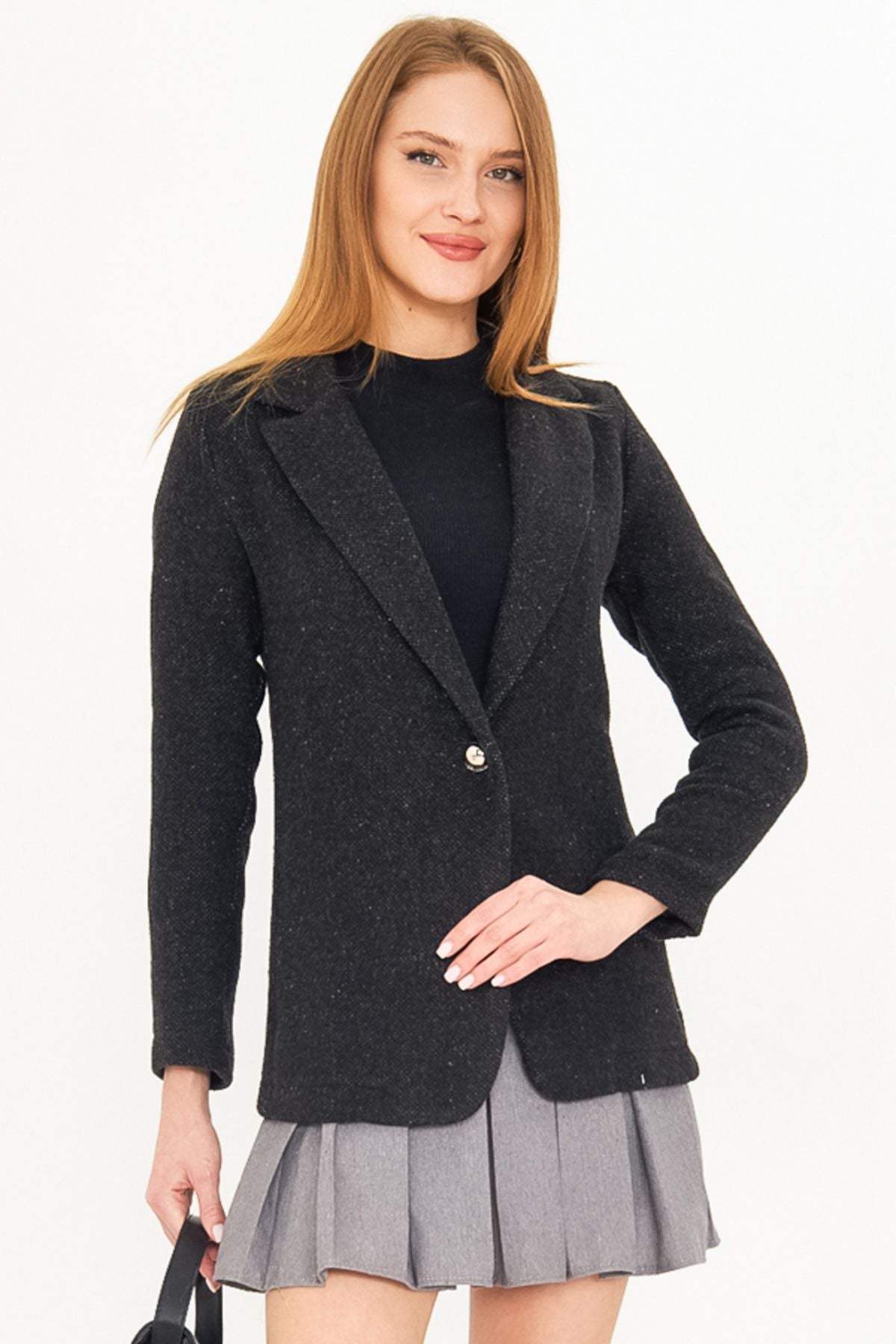 Woman Black Single button Stamp Jacket ARM-25K001082