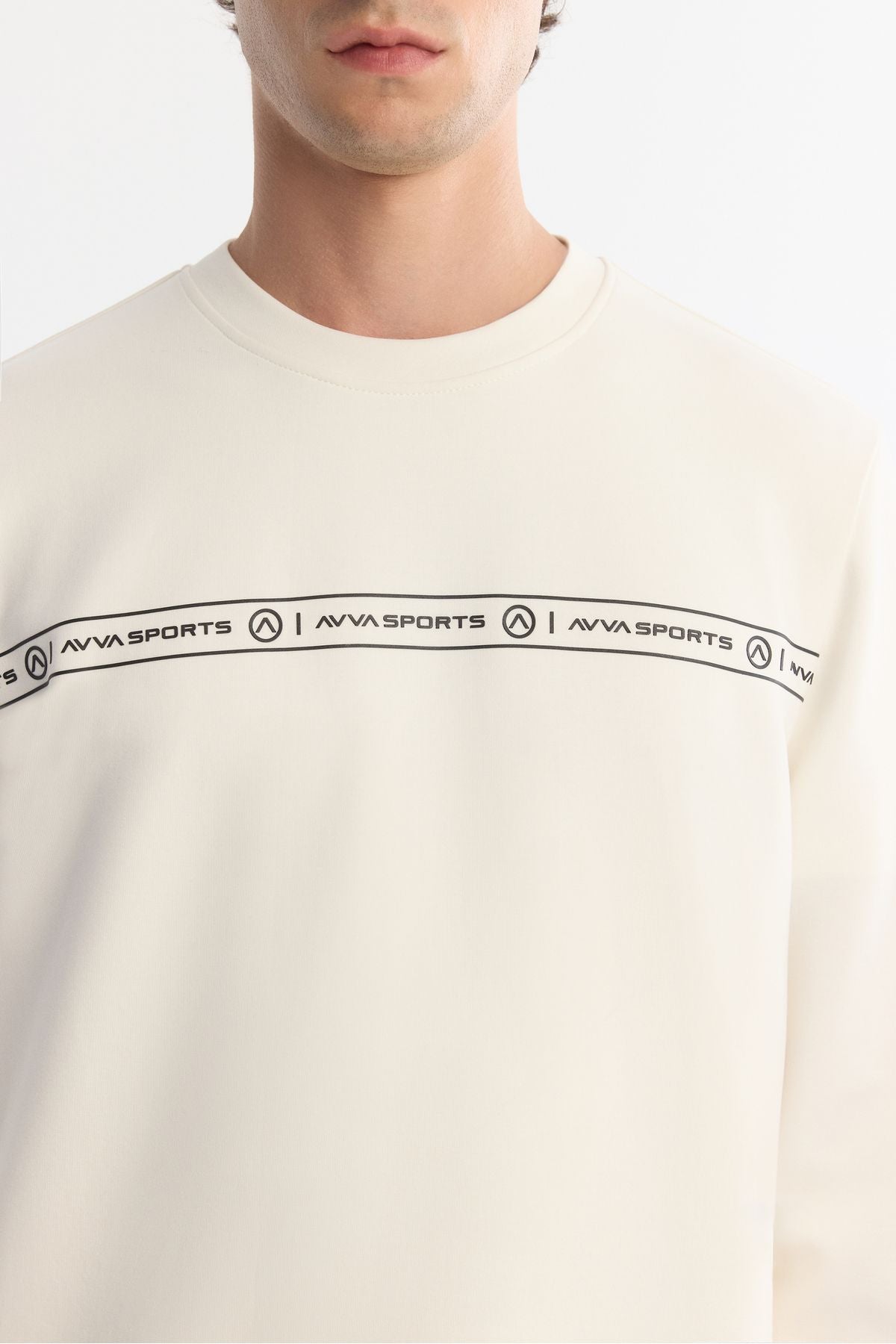 Male Ecru Bicycle Collar Printed Elastan Sweatshirt A42y1308