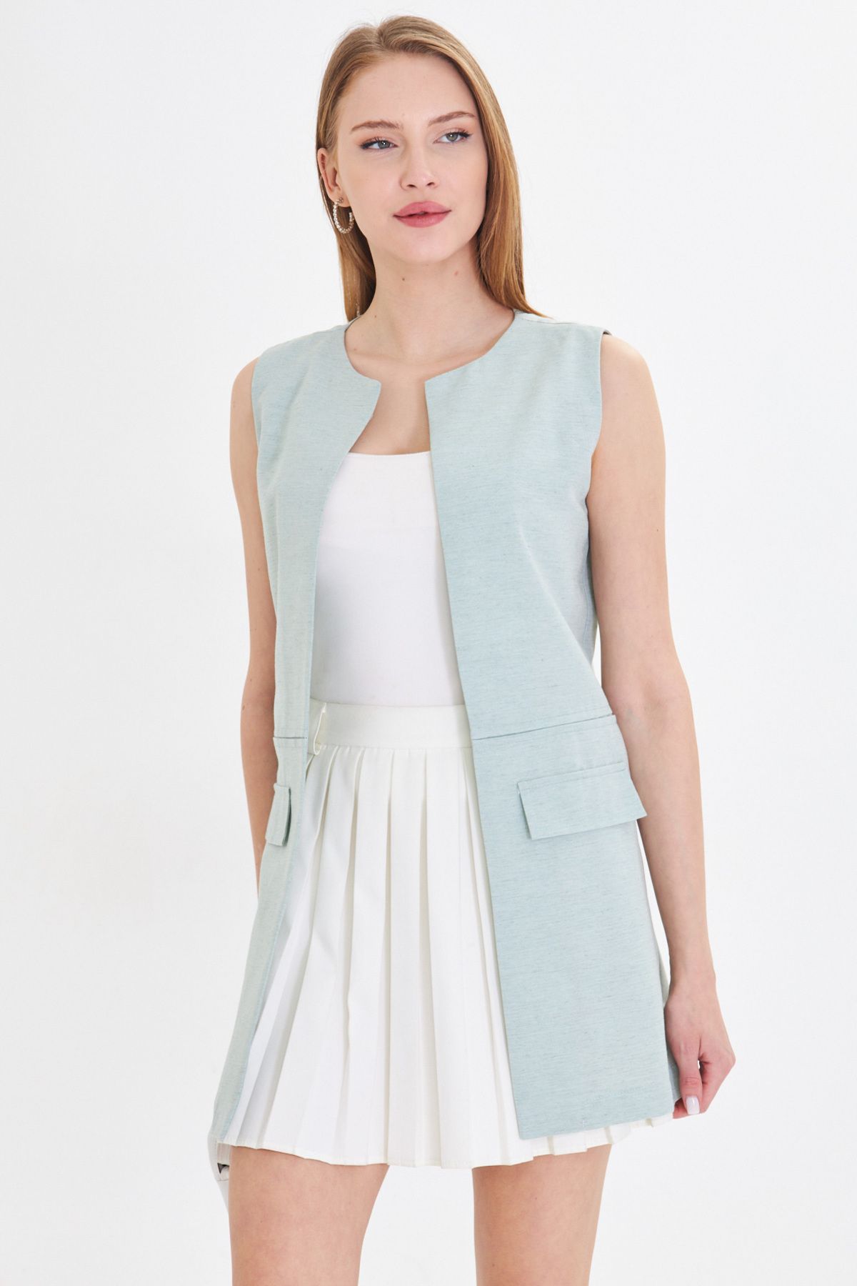 Female Mint Zero Yaka Sewing Detailed Vest on the waist ARM-25Y001019