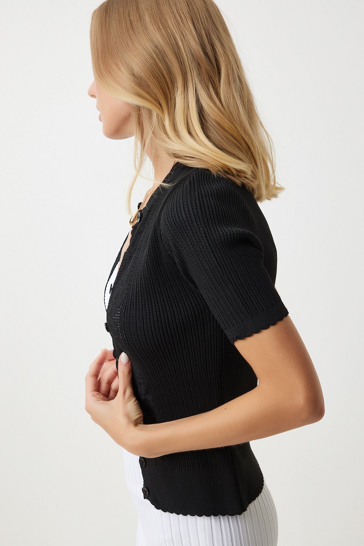 WOMEN BLACK HANDWARE MEASUREMENT KNITTY CARDANE OW00044