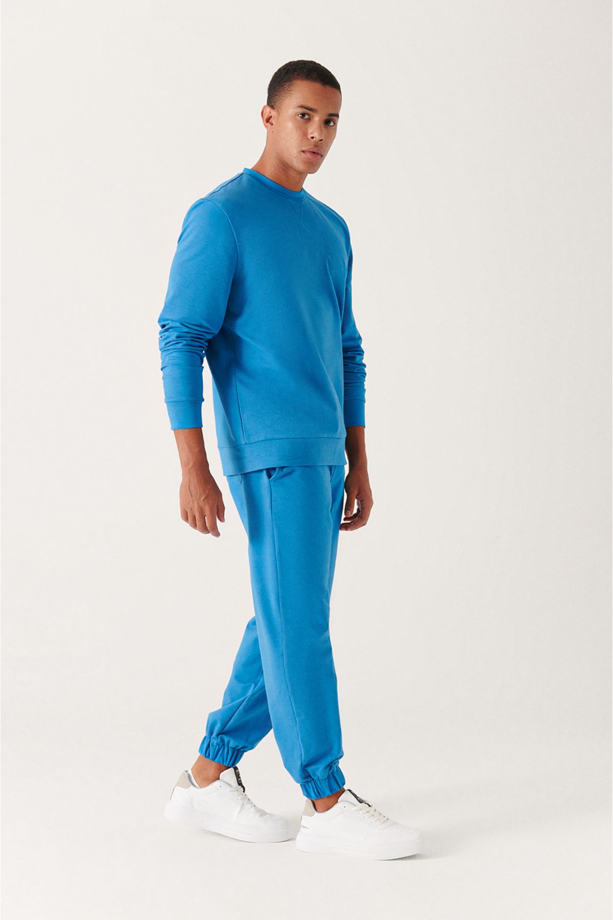 Men's Dark Blue Waist Laccik Side Pocket Tape 2 IP cotton tracksuits six E003403