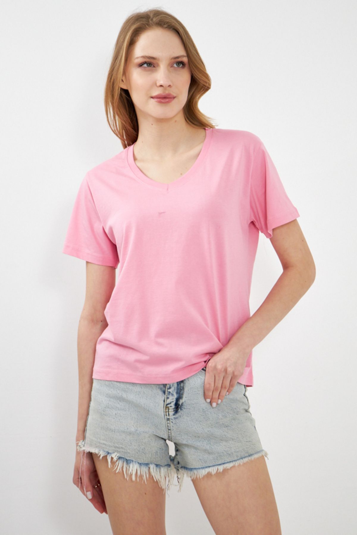 WOMEN Pink V-Yaka T-Shirt Arm-23y024002