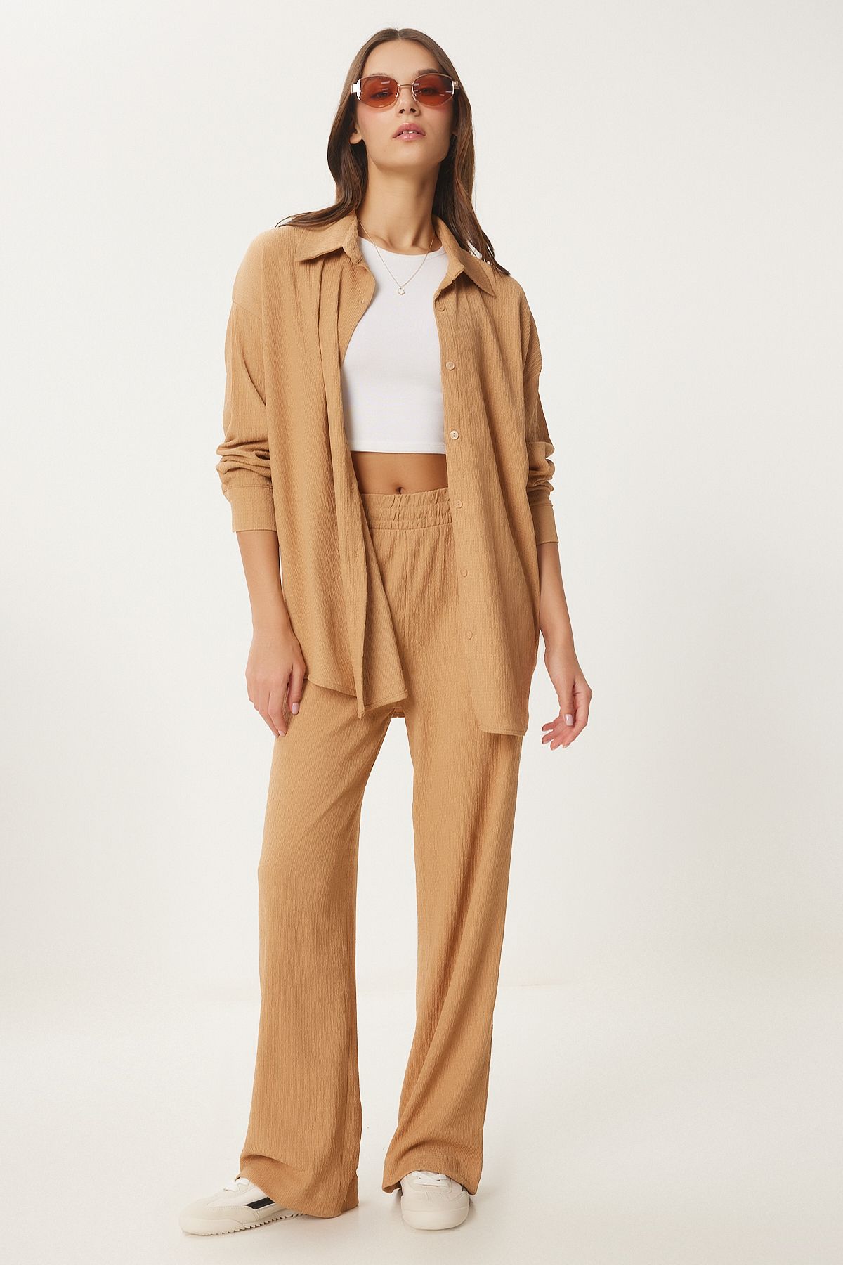 Female Biscuit Casual Knitting Shirt Pants Set KH00090