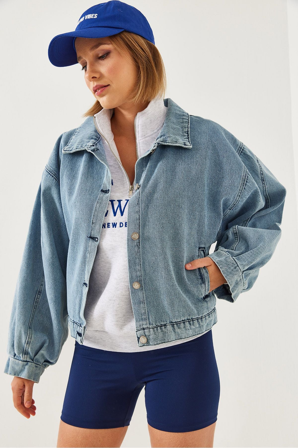 Women's Sleeve Pile Detail Denim Jacket 2437 60351172