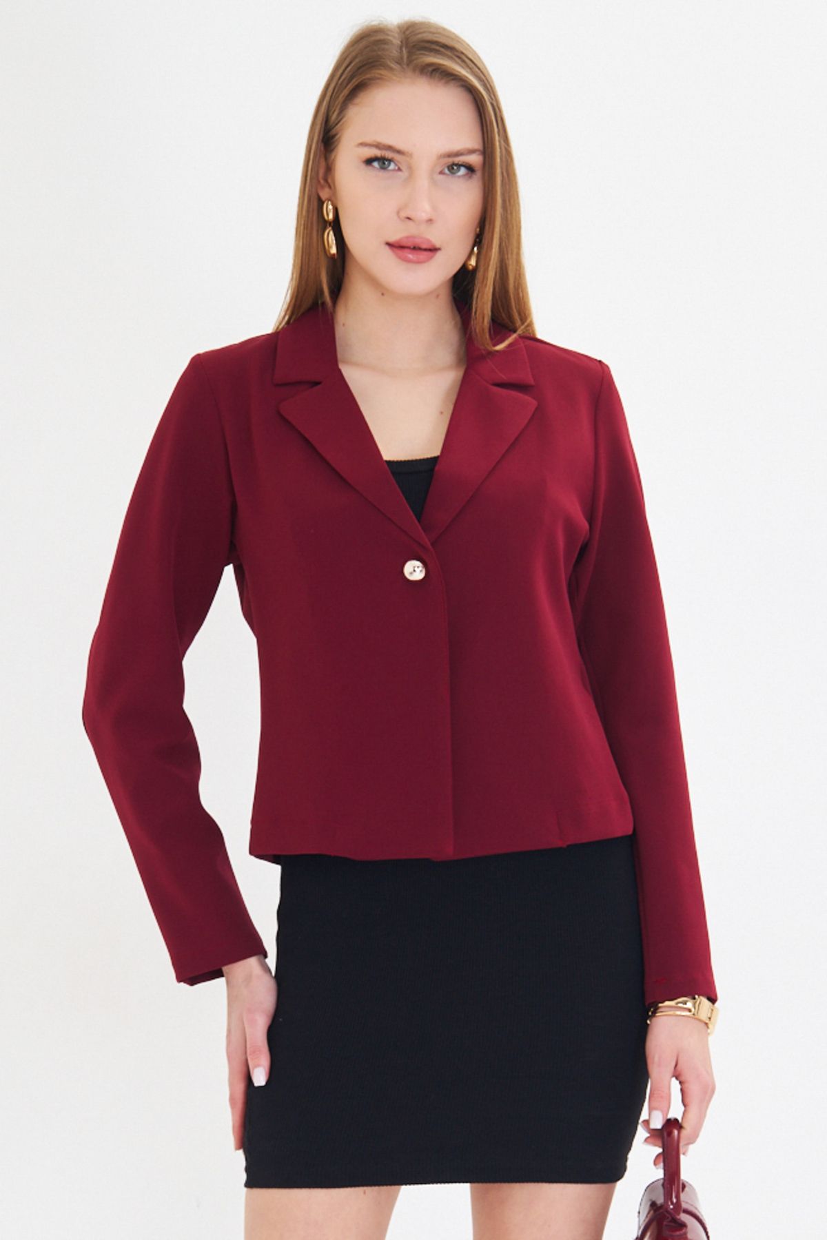 Woman Bordeaux Single Button Crop Jacket ARM-221237