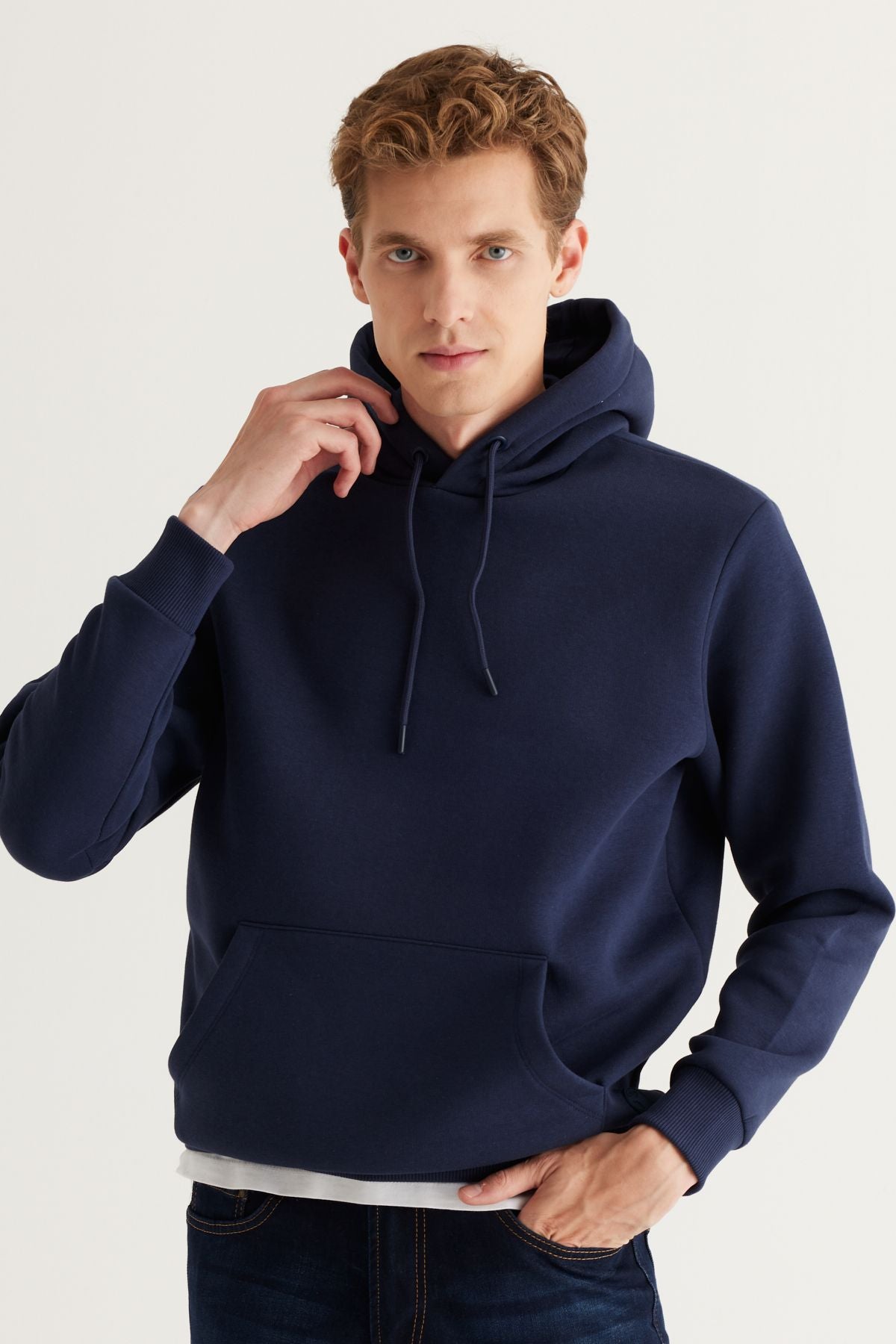 Men's Navy-Gri Melange Cotton Cotton 2 Piece Standard Fit with Hooded Kangaroo Kangaroo