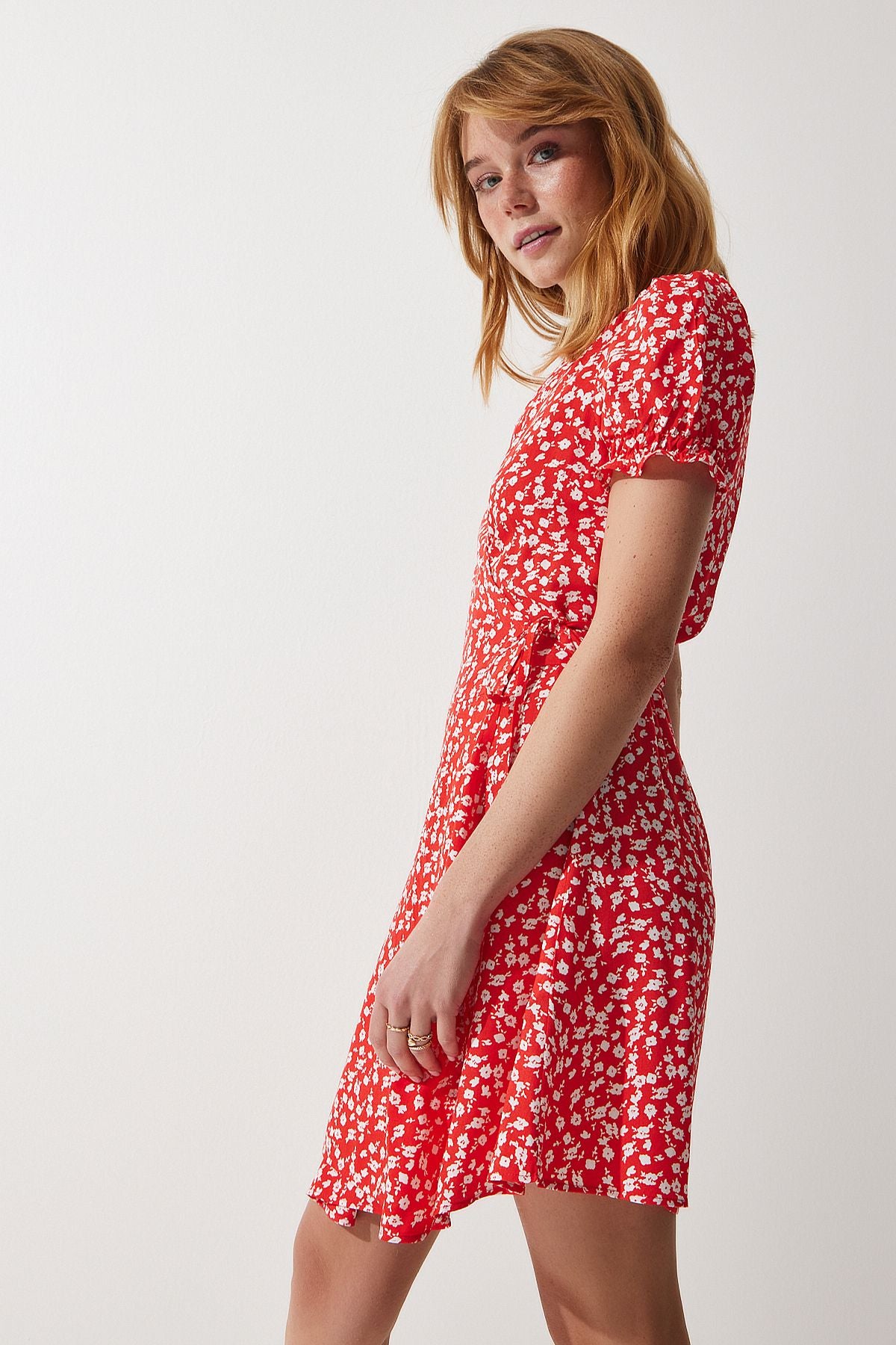 Female Orange Patterned viscose weaving dress ub00111