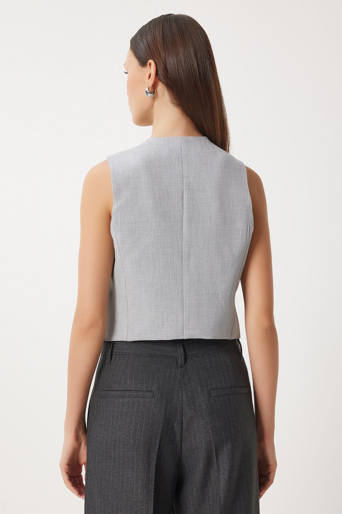 Women's Gray Anthracite Contrast Color Woven Vest GP00012