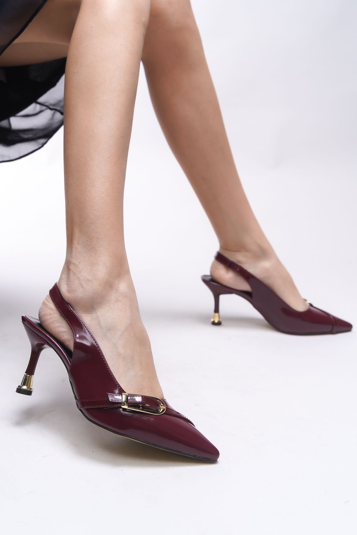 Malxaris Women Heels Shoes 001202 Bordeaux Patent Leather