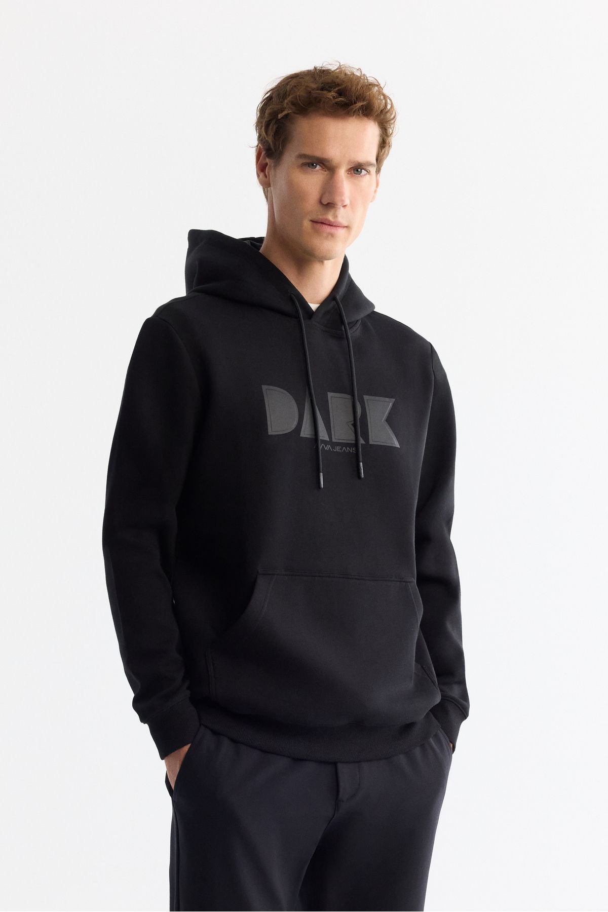 Men's black hooded cotton printed elastan sweatshirt a42y1322