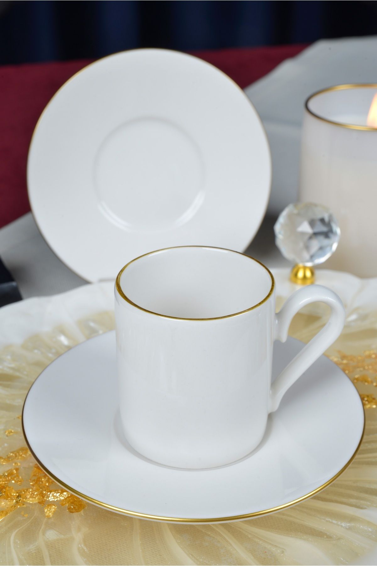 Hayal Gold Gilded 12 Piece 6 Person Porcelain Coffee Cup Cup Set Broken White