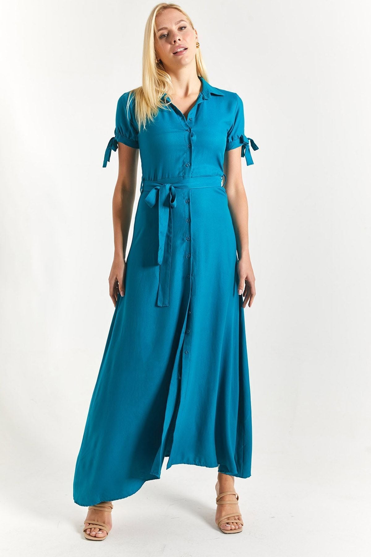 Women's oil arm connected waist belt shirt dress ARM-23Y001004