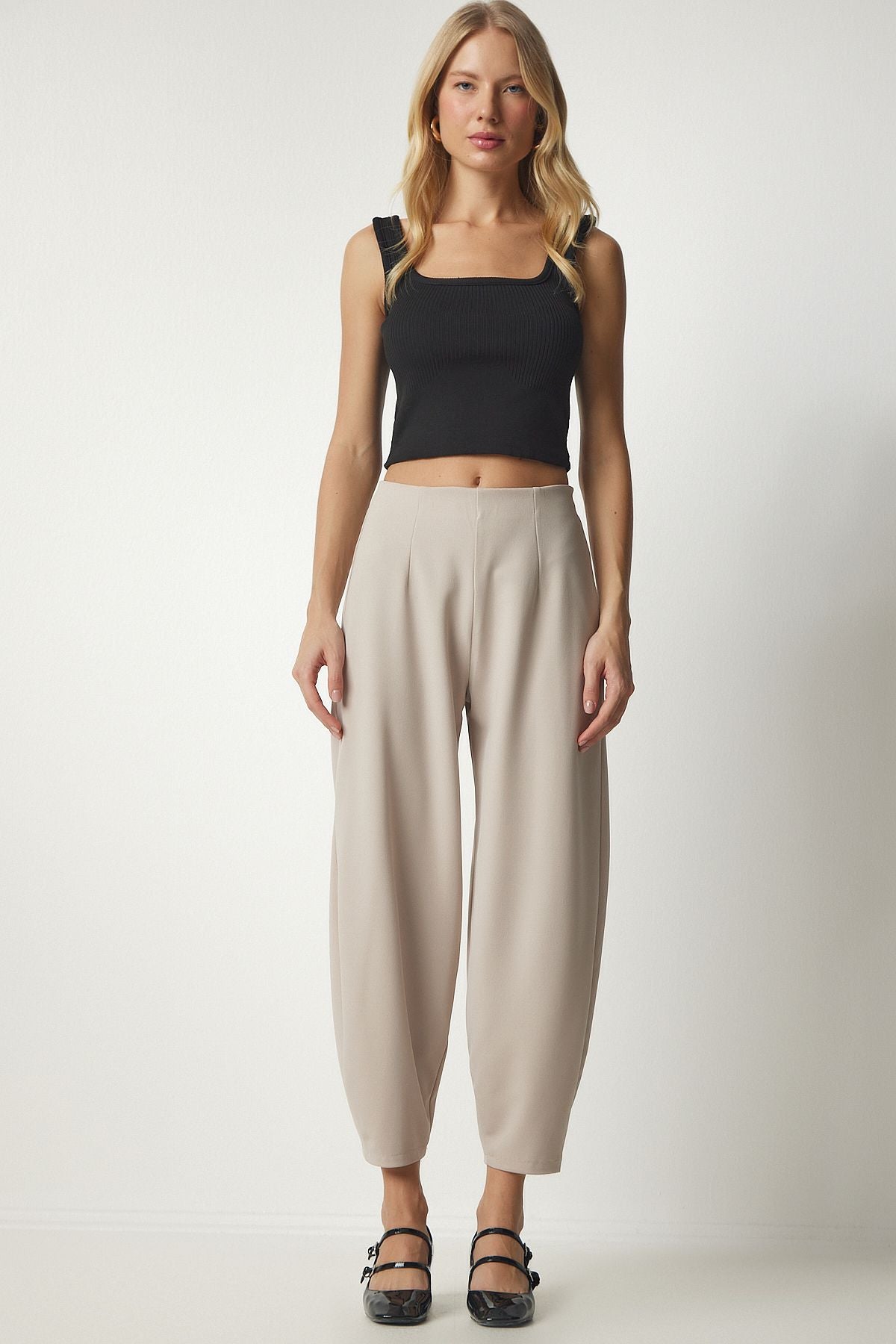 Female Beige Casual Woven Shalwar Pants MS00014