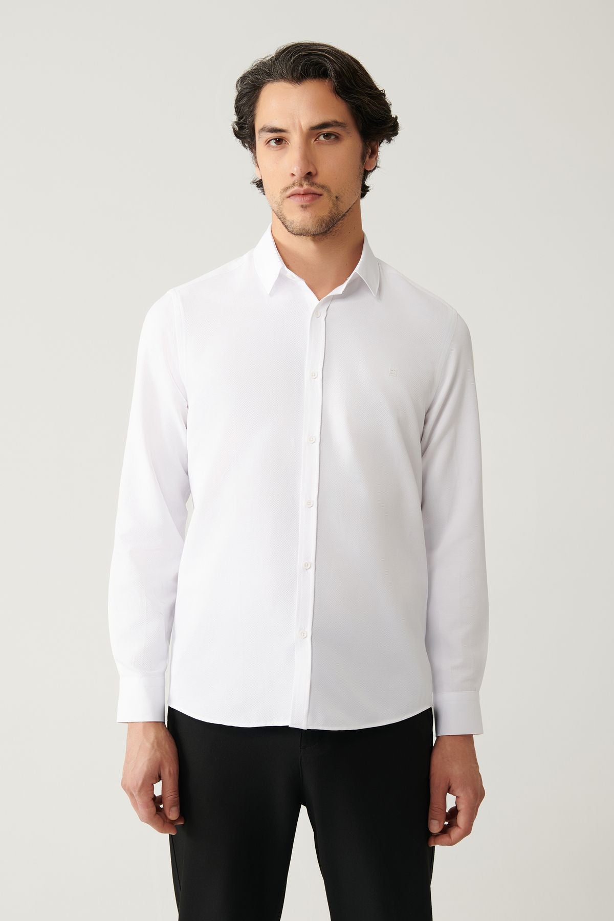 Men's white easy ironable cotton mixed shirt A41y2237