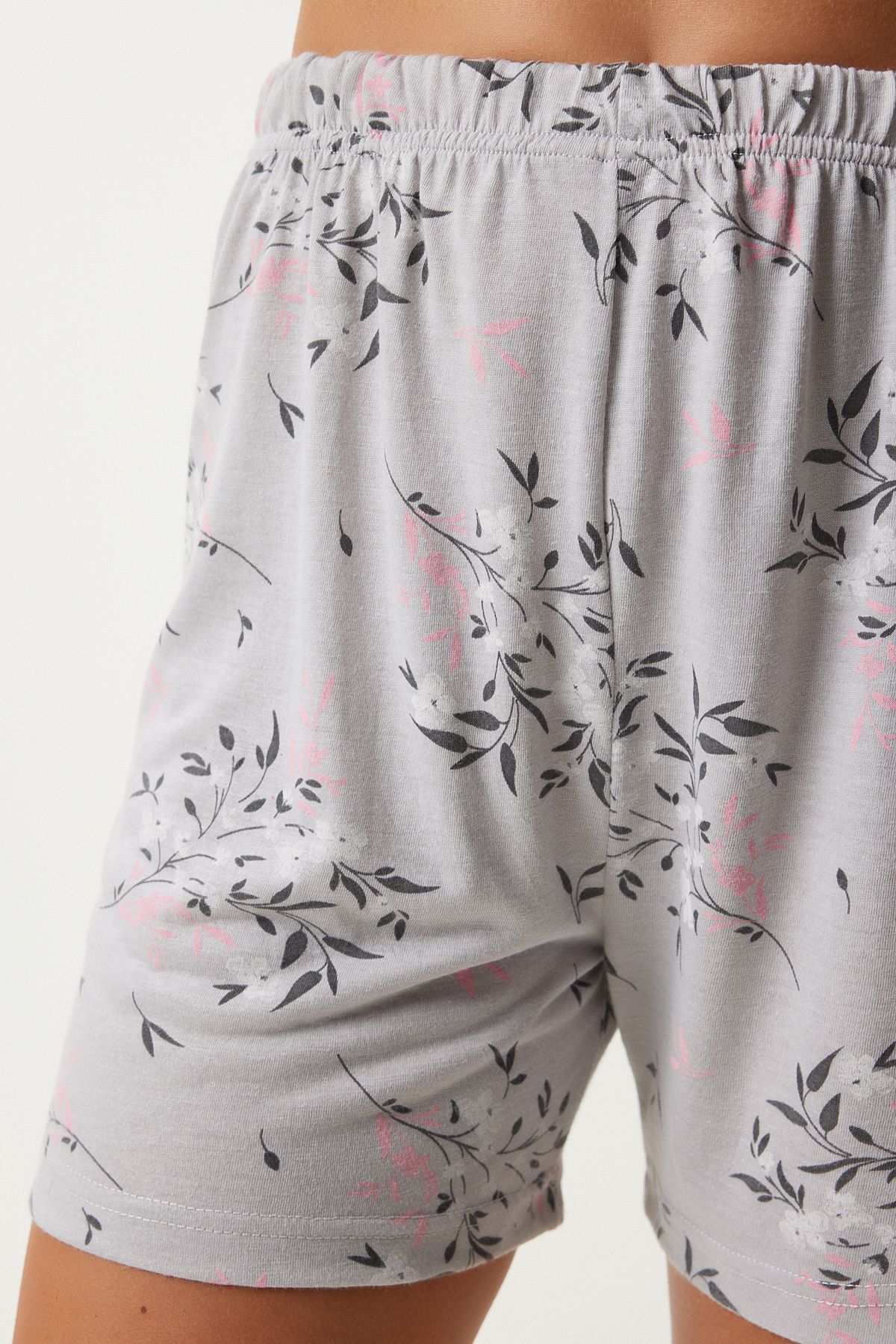 Female Gray Patterned Viscose Shirt Shirt Pajama Set EC00044