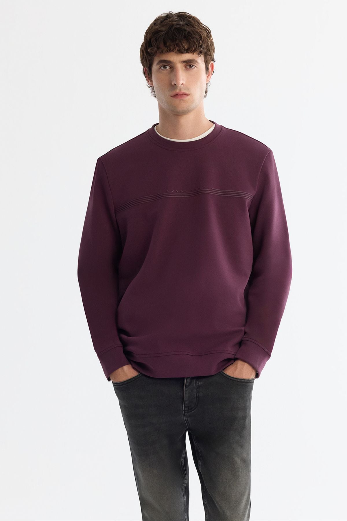 Men's Bordeaux Cycling Collar Cotton Printed Elastan Sweatshirt A42y1267