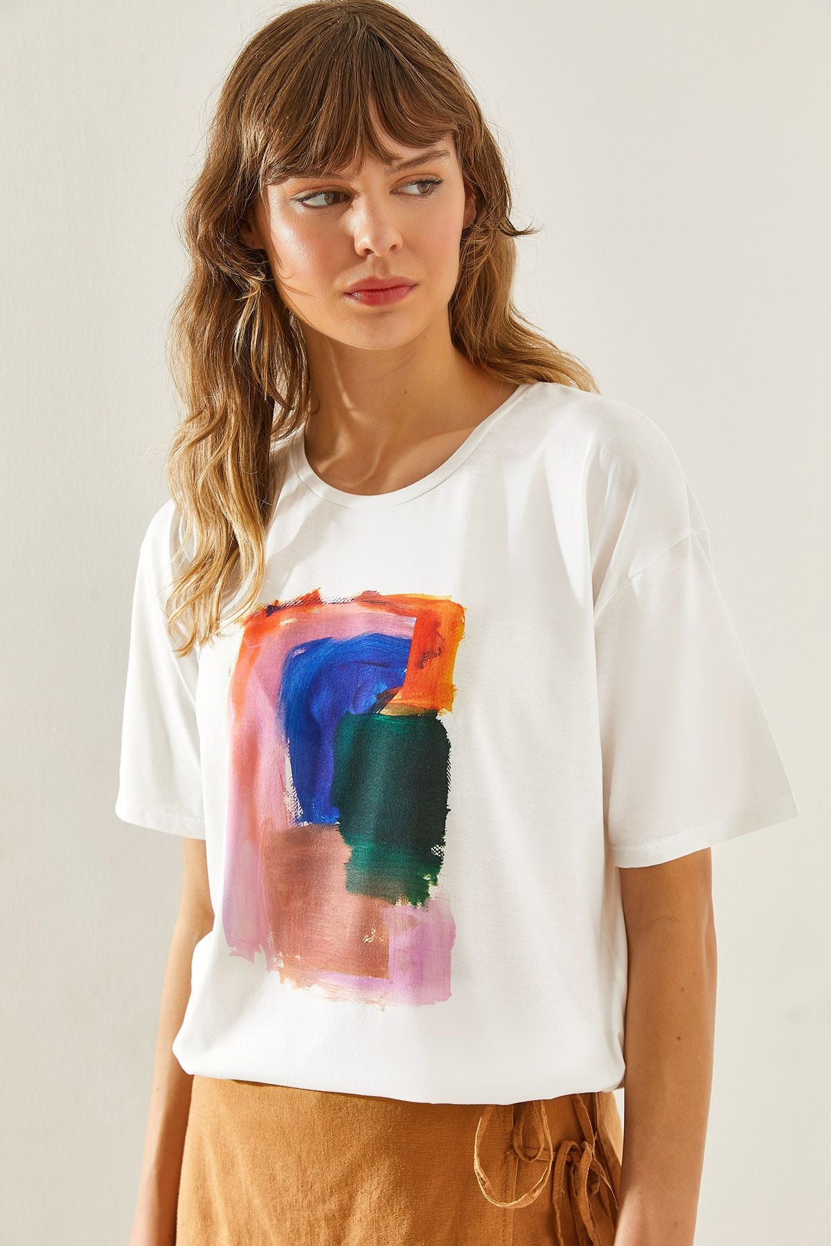 WOMEN'S Watercolor Patterned Short Sleeve Basic T-Shirt 60251214