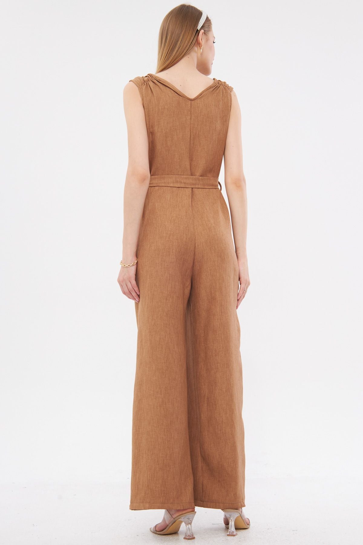 Female mink cruve collar shoulder tire detailed back V-belt long tulum ARM-24Y001049
