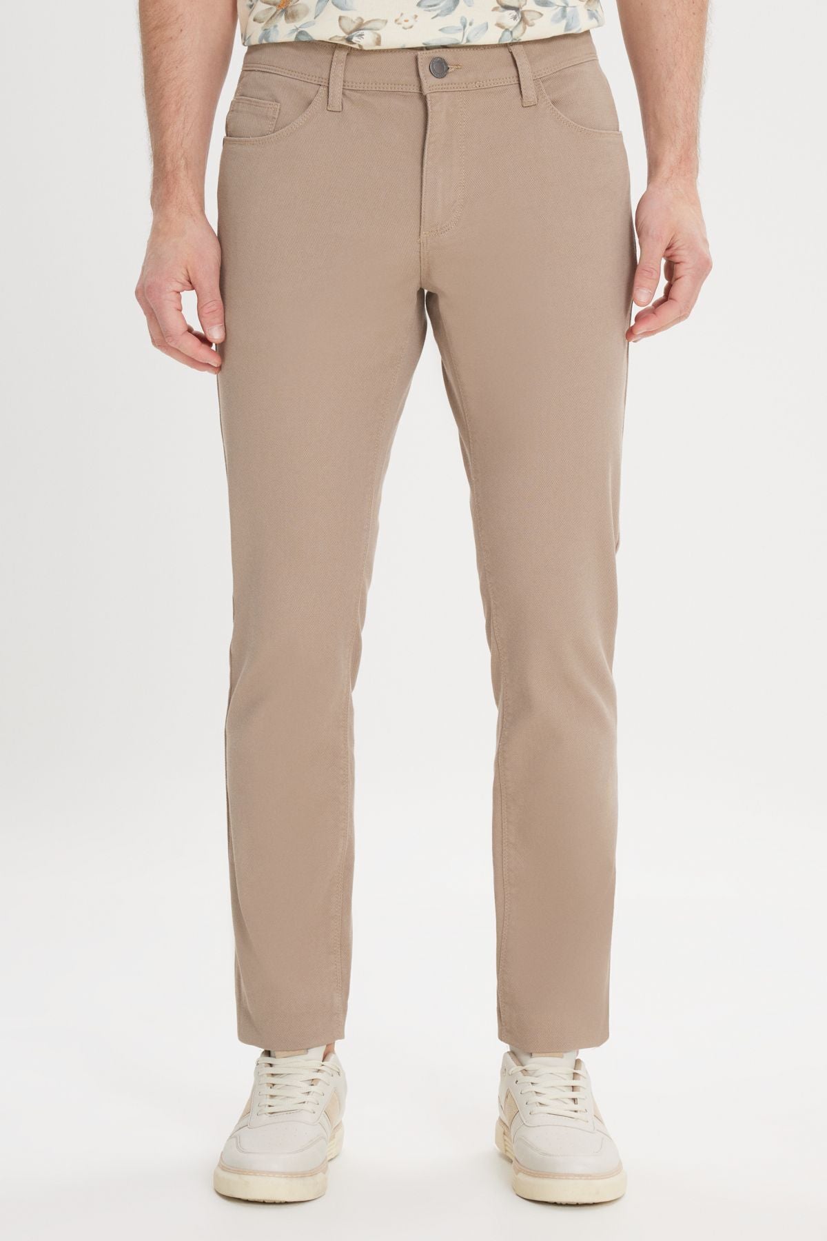 Men's Beige Slim Fit Narrow Cut 5 Pocket Amelor Flexible Pants