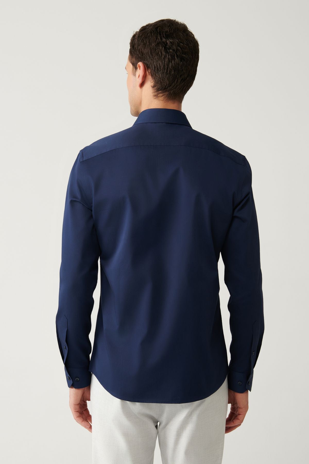Men's navy blue classic collar 100 %cotton satin shirt B002006