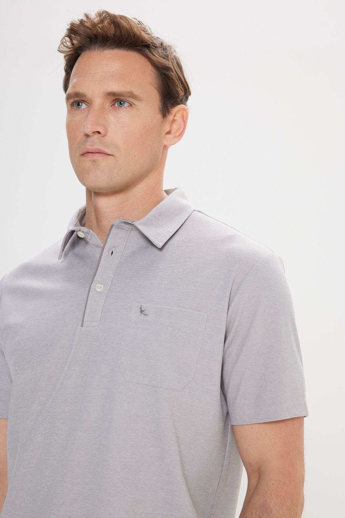 Men's Gray Comfort Fit Casual Cut Polo Yaka Cotton Short Sleeve T -shirt