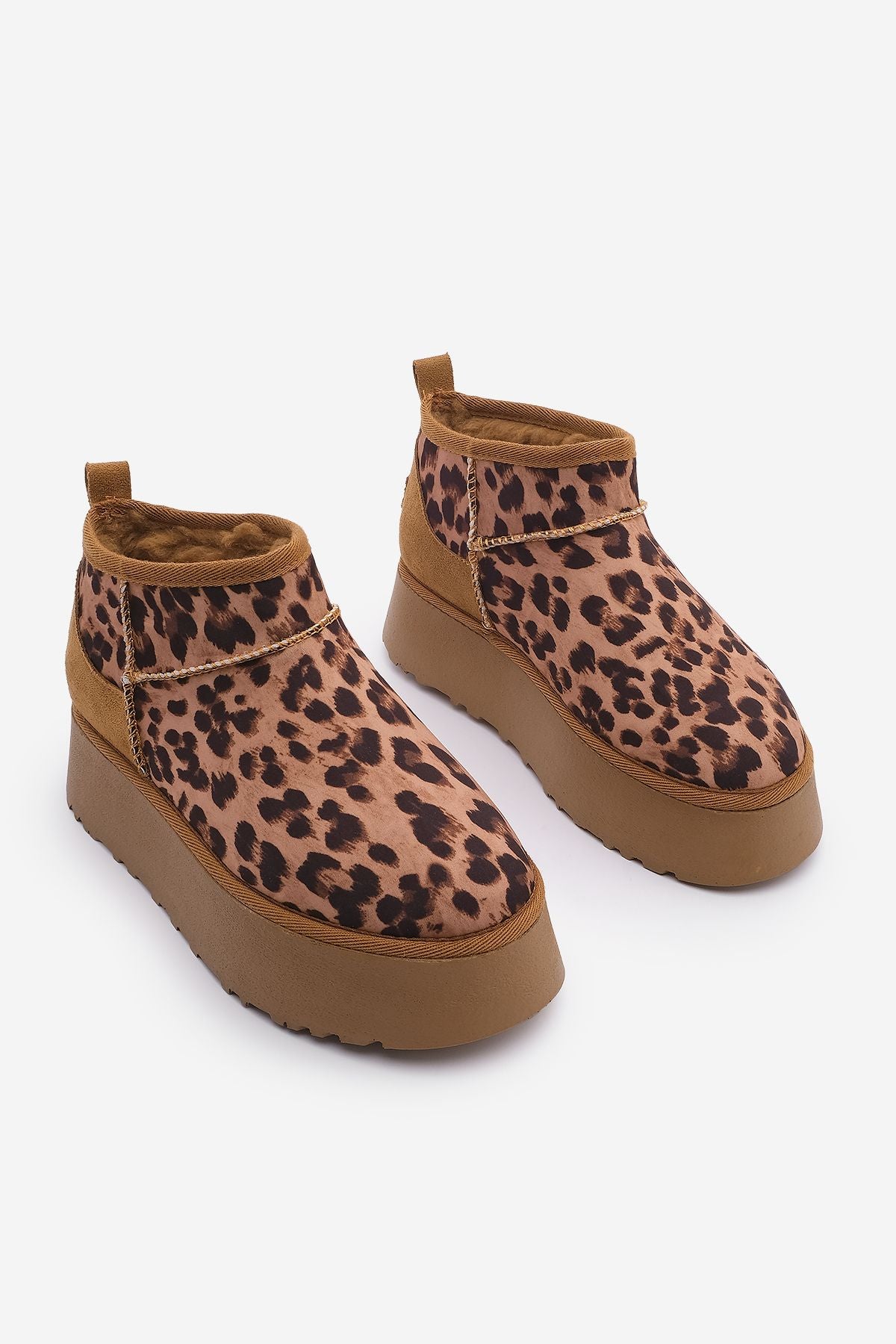 Women's thick base fur half boat tafis leopard leopard