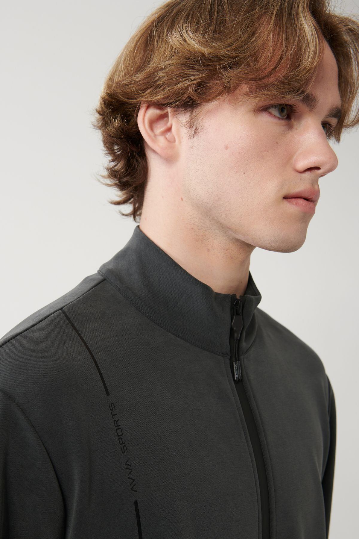 Men's anthracite upright collar printed soft touch printed sweatshirt A41y1225