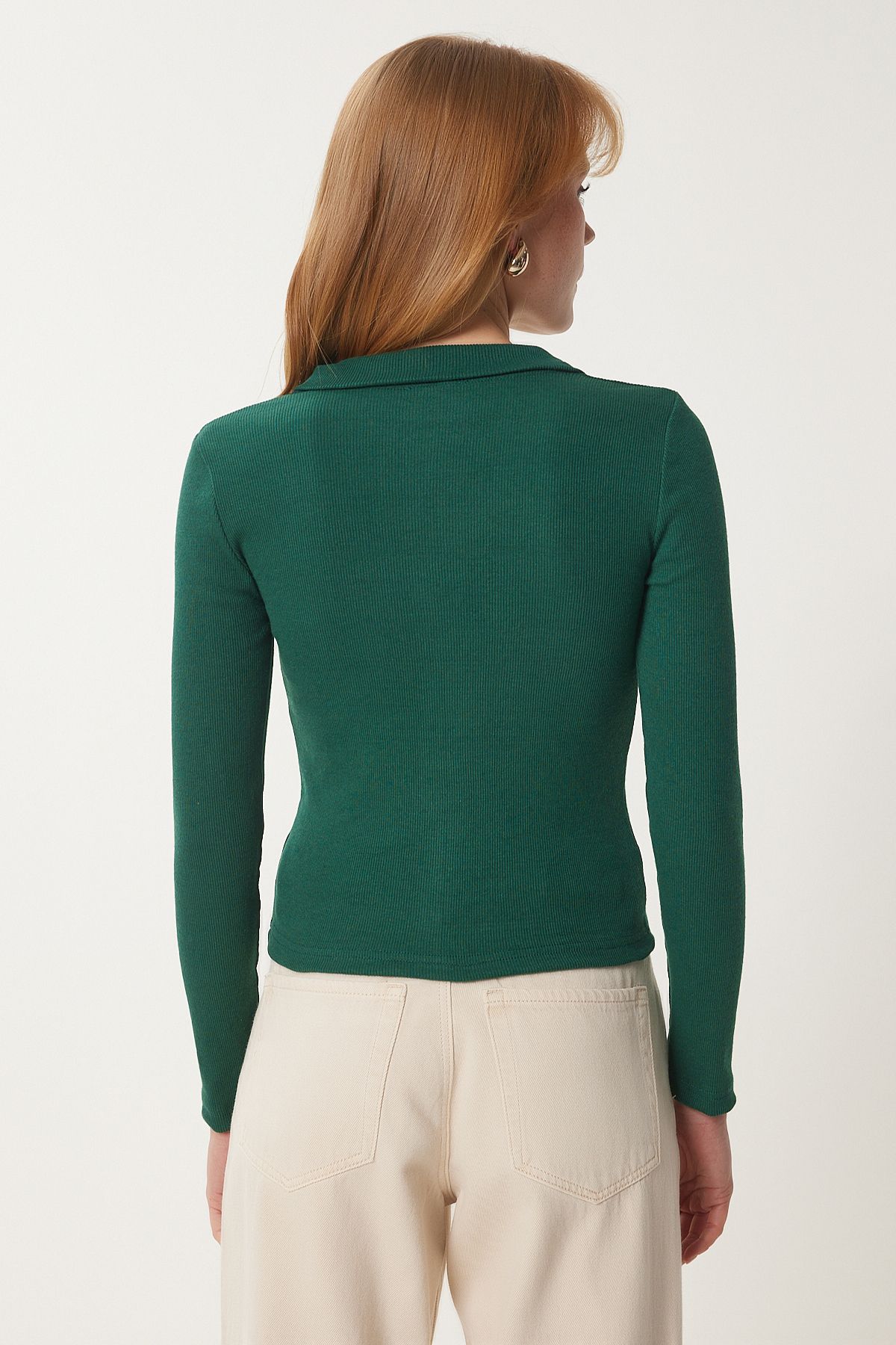 Female green polo collar wick knitted blouse GT00111