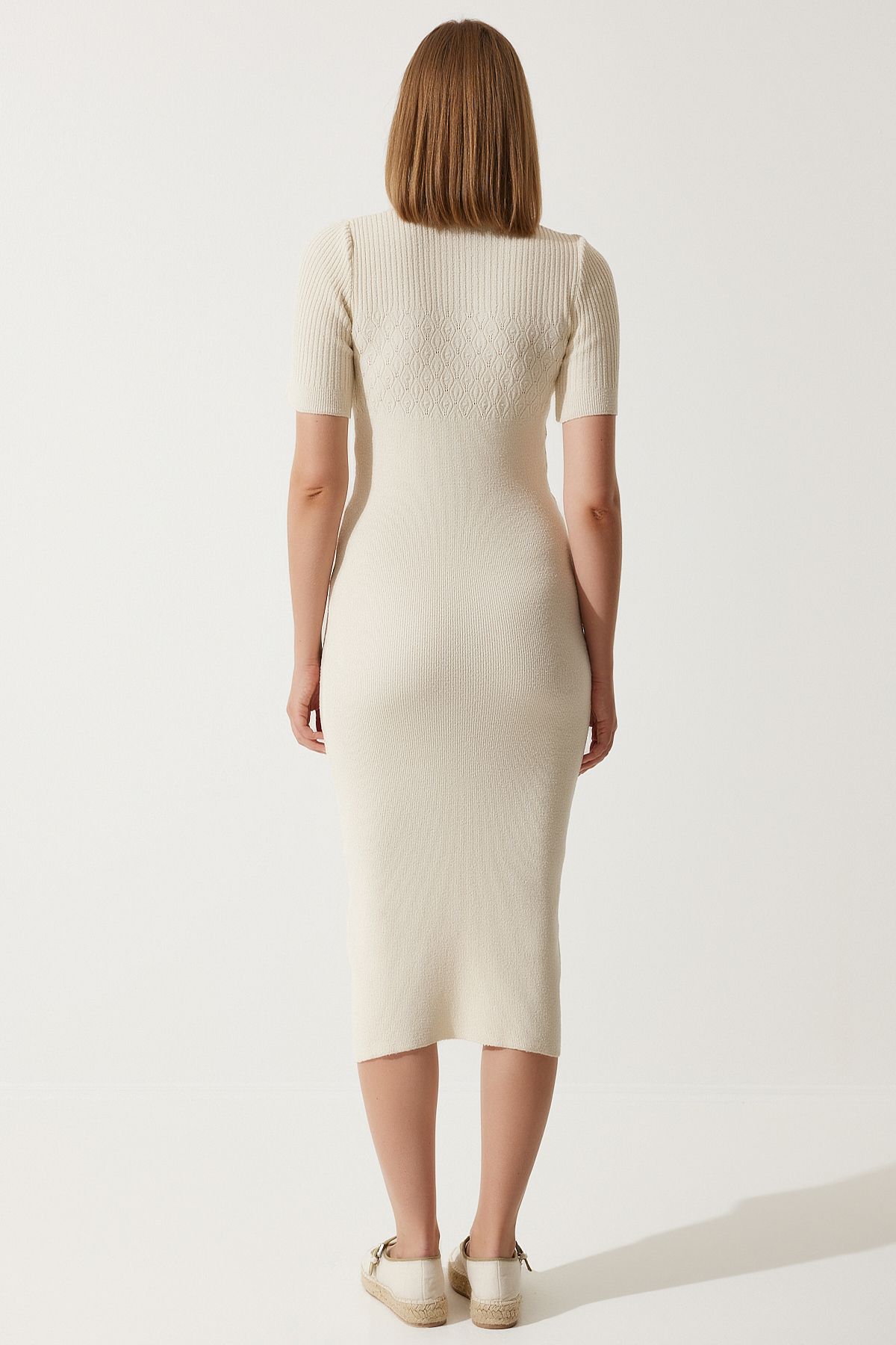 Women's Cream Polo Yaka knitwear dress yy00215