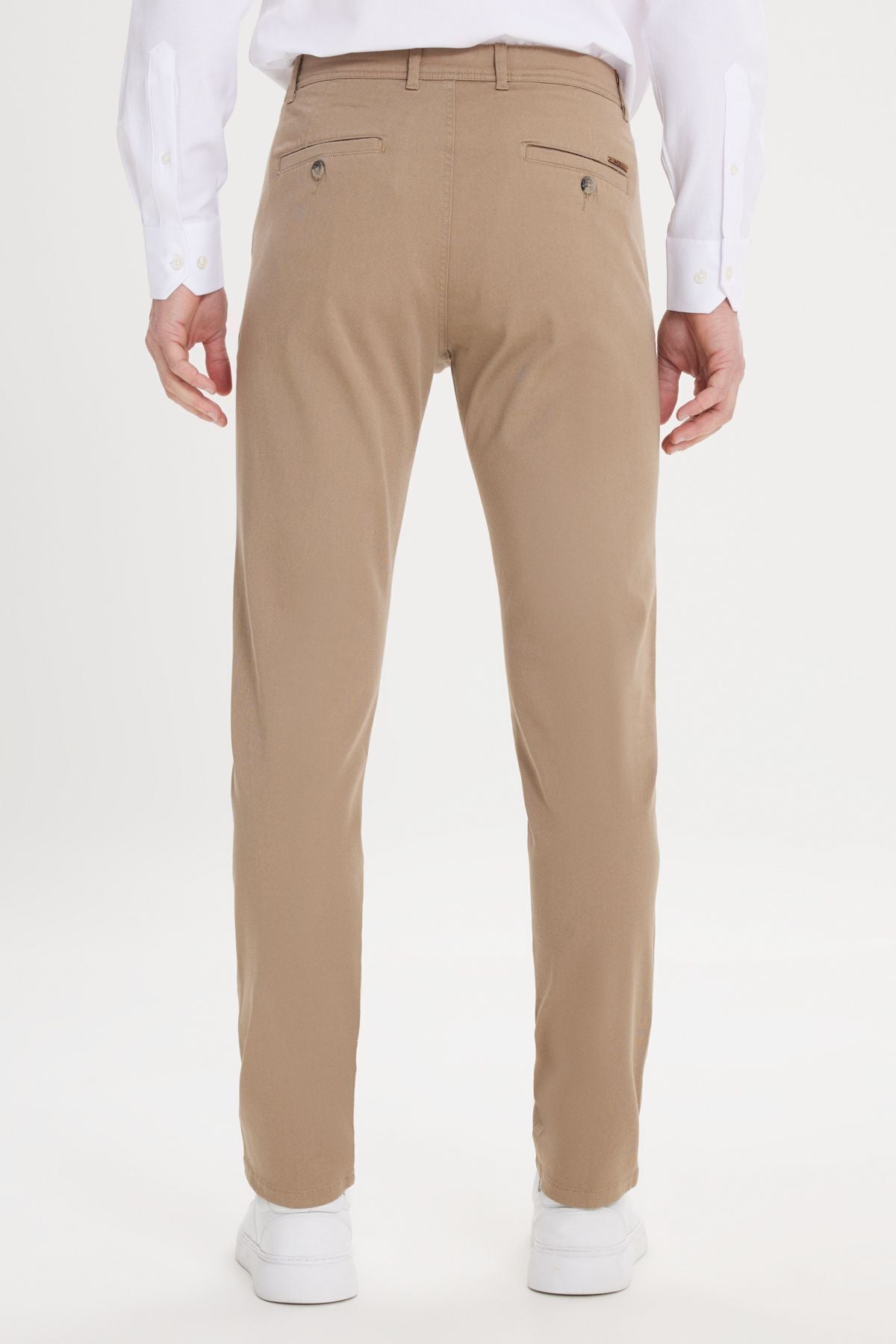 Erkek Camel Kanvas Slim Fit Dar Kesim Yan Cep Esnek Chino Pantolon