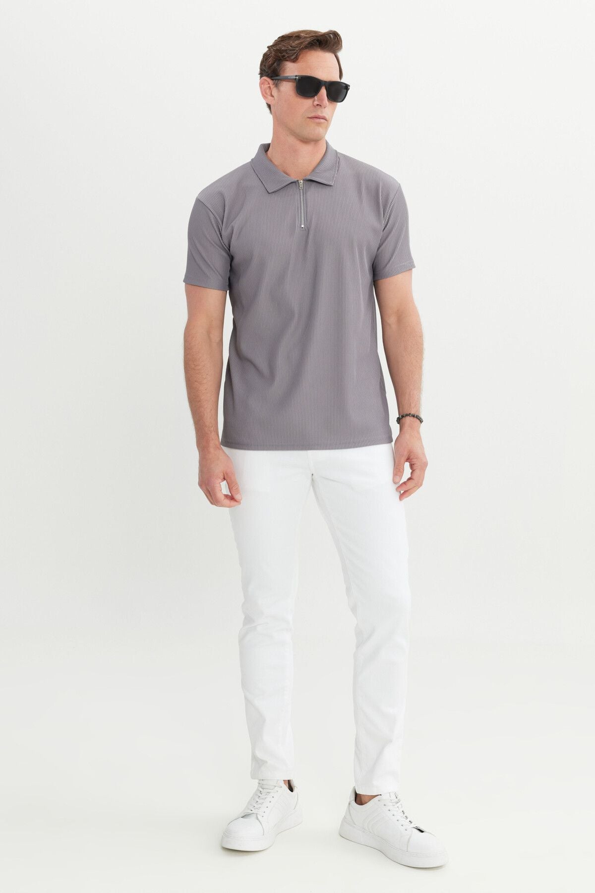 Men's Light Gray RELAX Fit Casual Cut Polo Yaka Flexible T -shirt