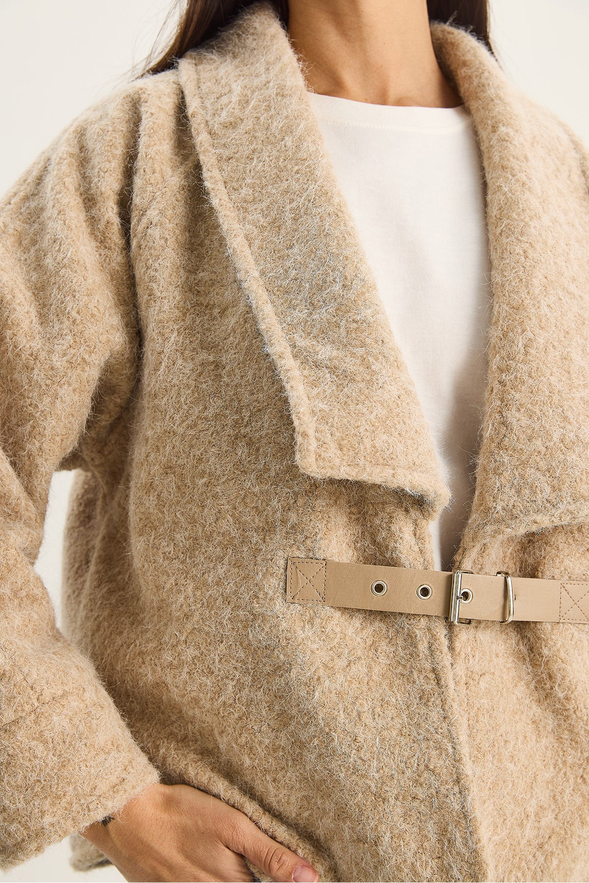 Women's Belted Lined Felt Jacket Coat 2062 60283746